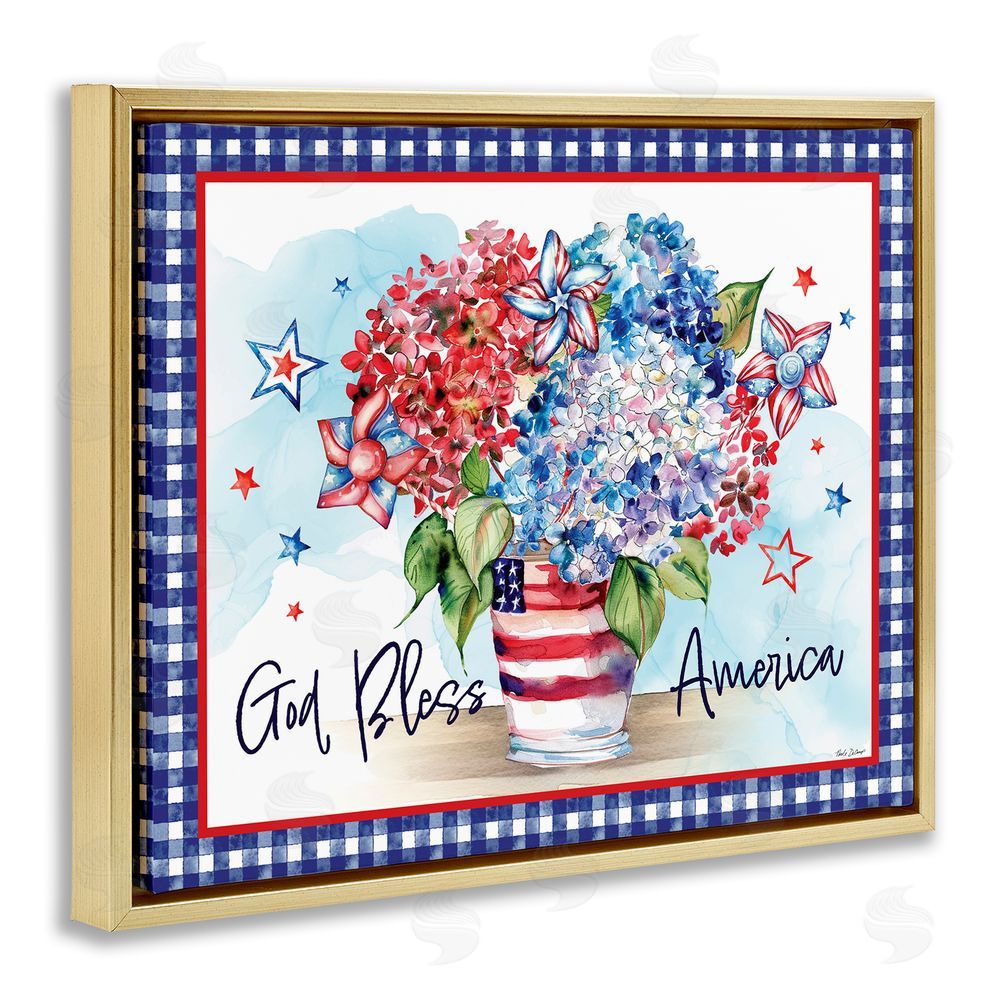 Nicole DeCamp God Bless America Bouquet Gold Floating Frame Canvas Wall Art Print