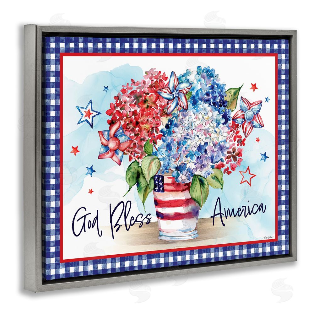 Nicole DeCamp God Bless America Bouquet Gray Floating Frame Canvas Wall Art Print