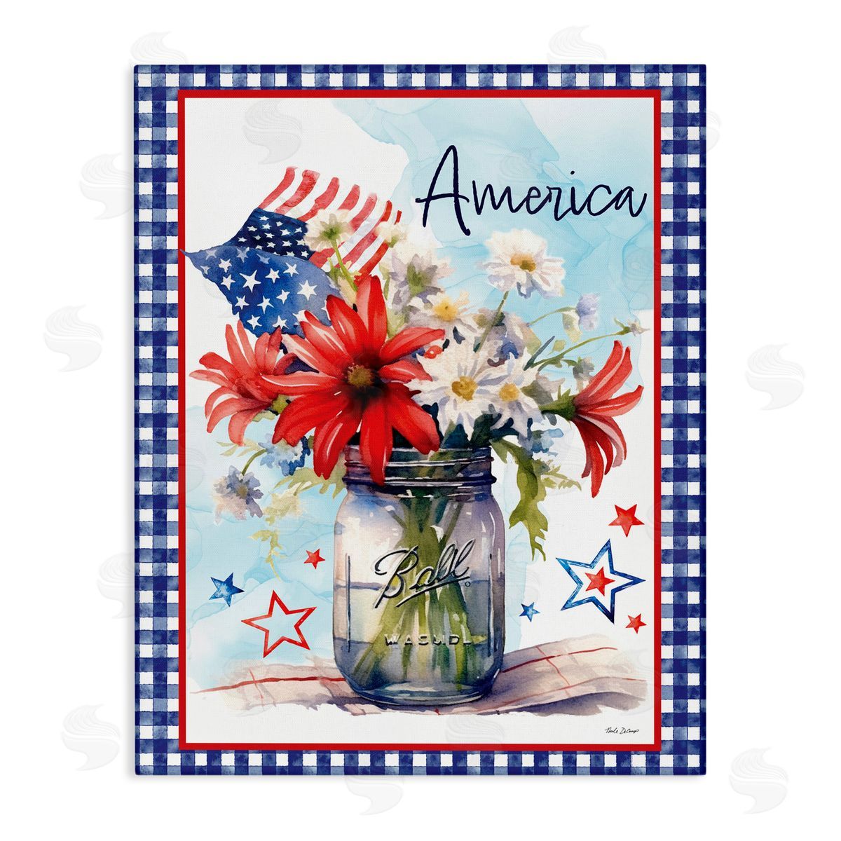 Nicole DeCamp America Bouquet with Flag Canvas Wall Art Print