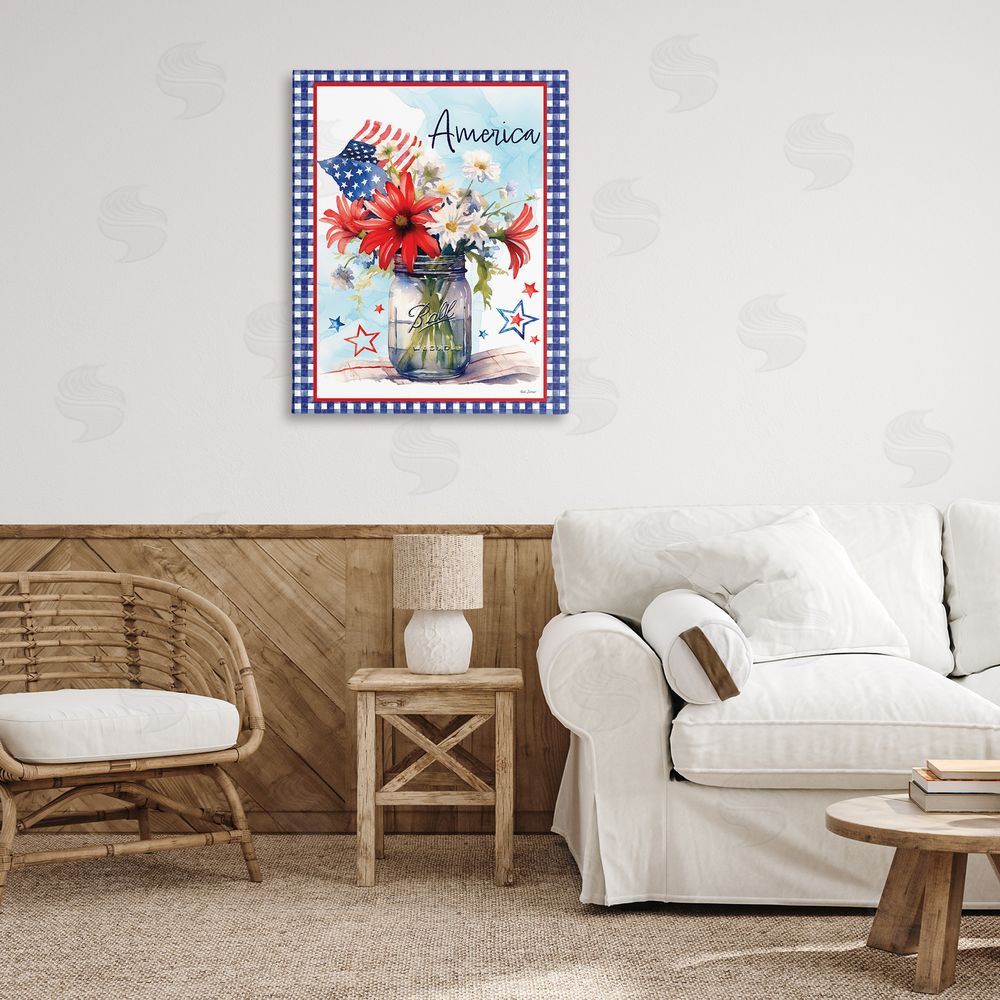 Nicole DeCamp America Bouquet with Flag Canvas Art on Wall