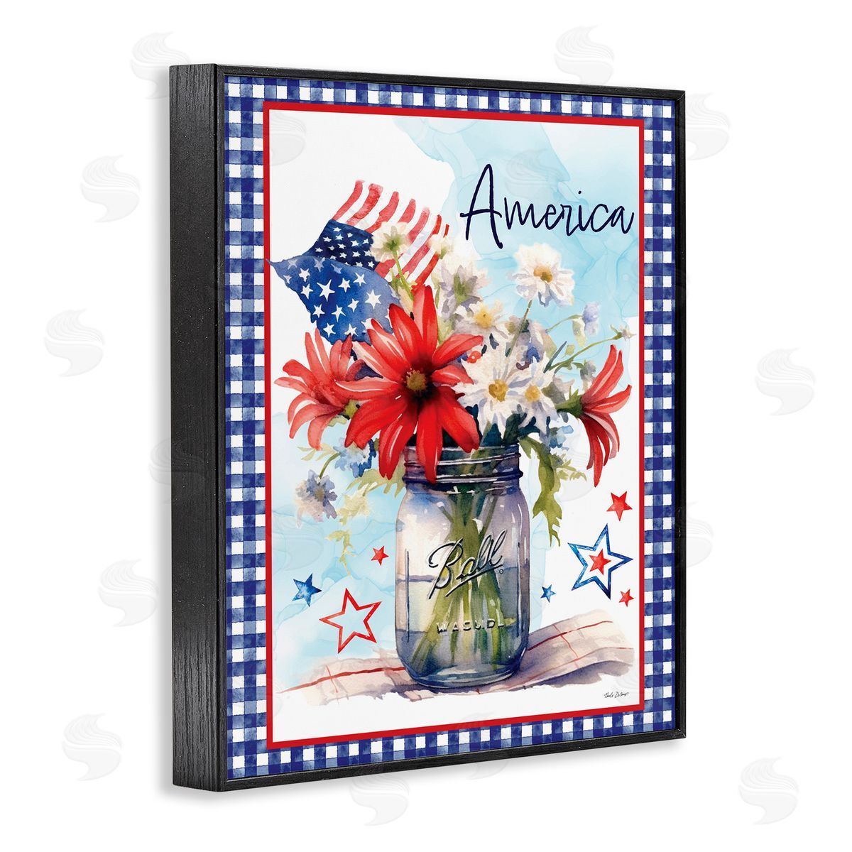 Nicole DeCamp America Bouquet with Flag Black Framed Giclee Wall Art Print