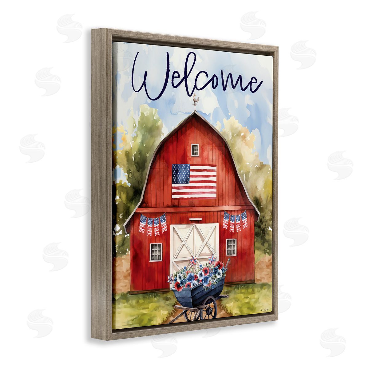 Nicole DeCamp American Countryside Welcome Brown Floating Frame Canvas Wall Art Print