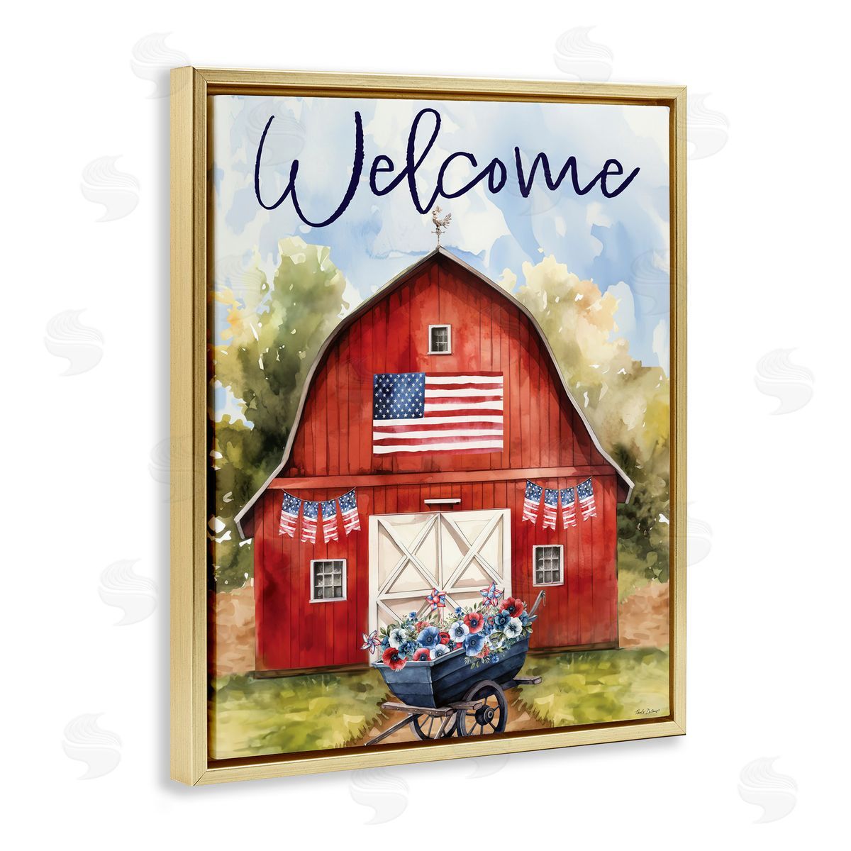 Nicole DeCamp American Countryside Welcome Gold Floating Frame Canvas Wall Art Print
