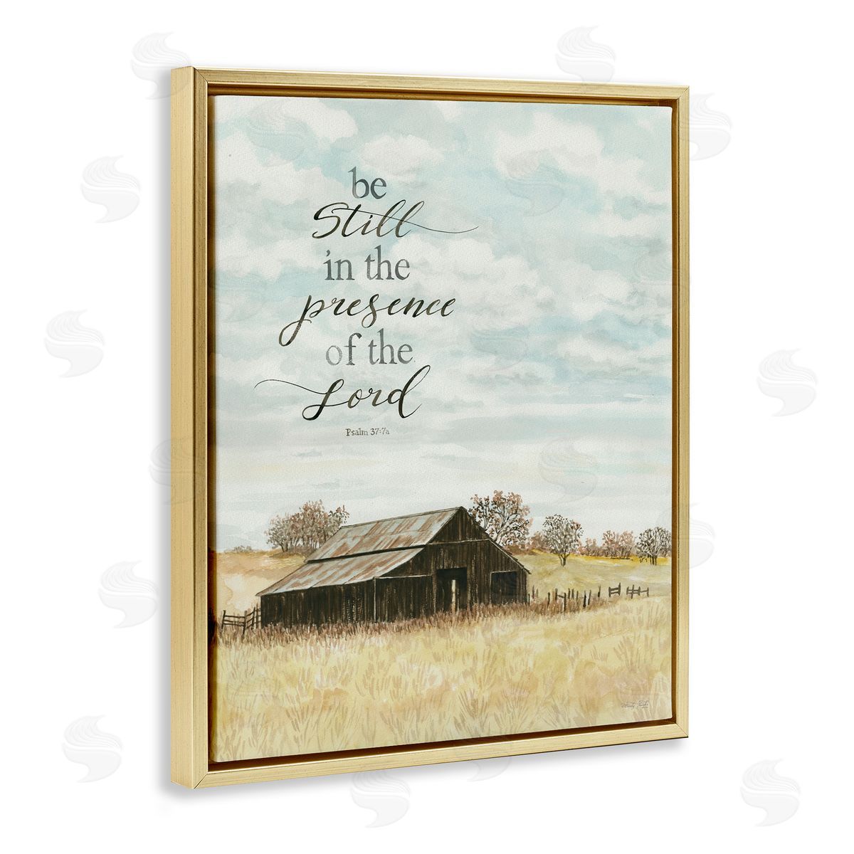 Cindy Jacobs Be Still Countryside Barn Gold Floating Frame Canvas Wall Art Print