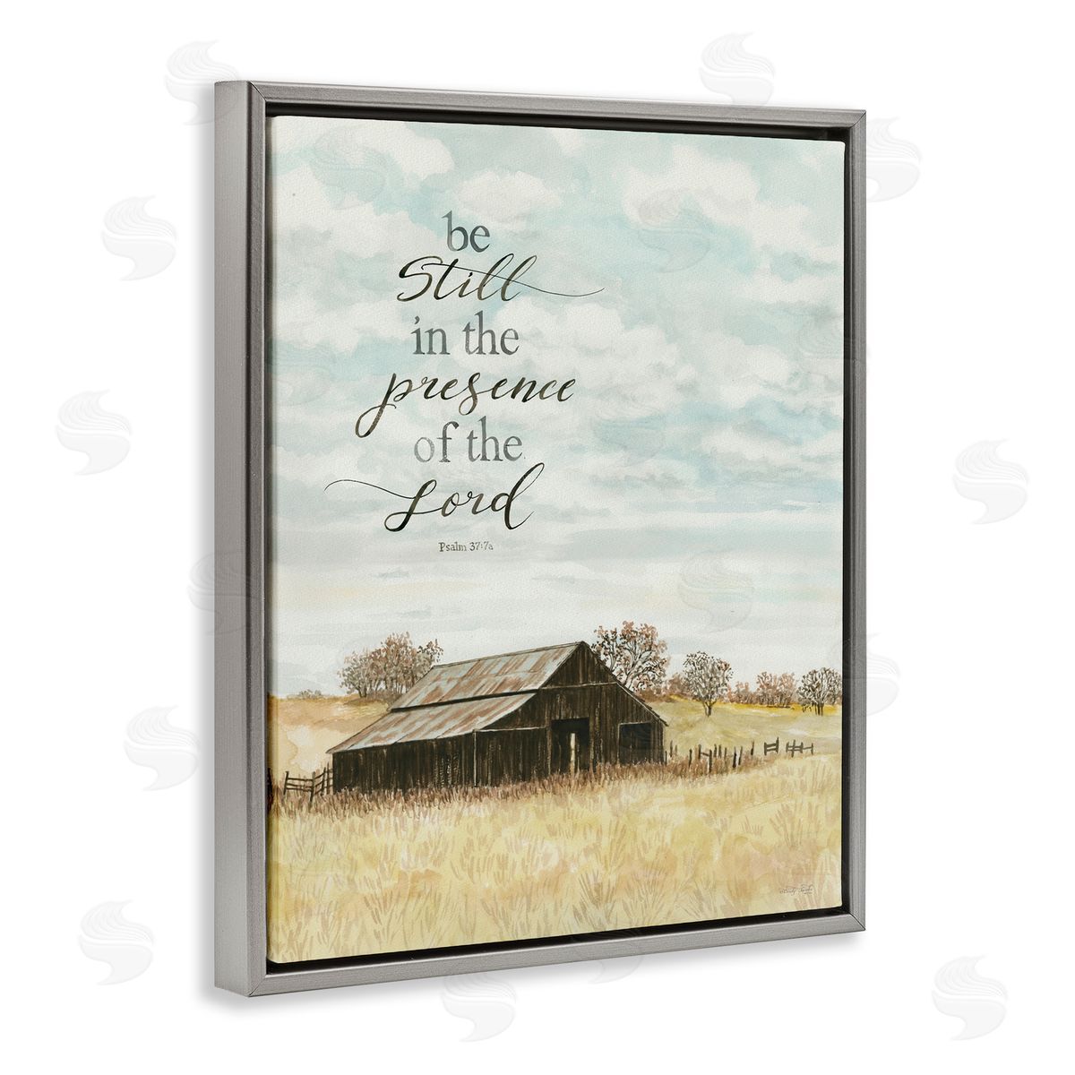 Cindy Jacobs Be Still Countryside Barn Gray Floating Frame Canvas Wall Art Print