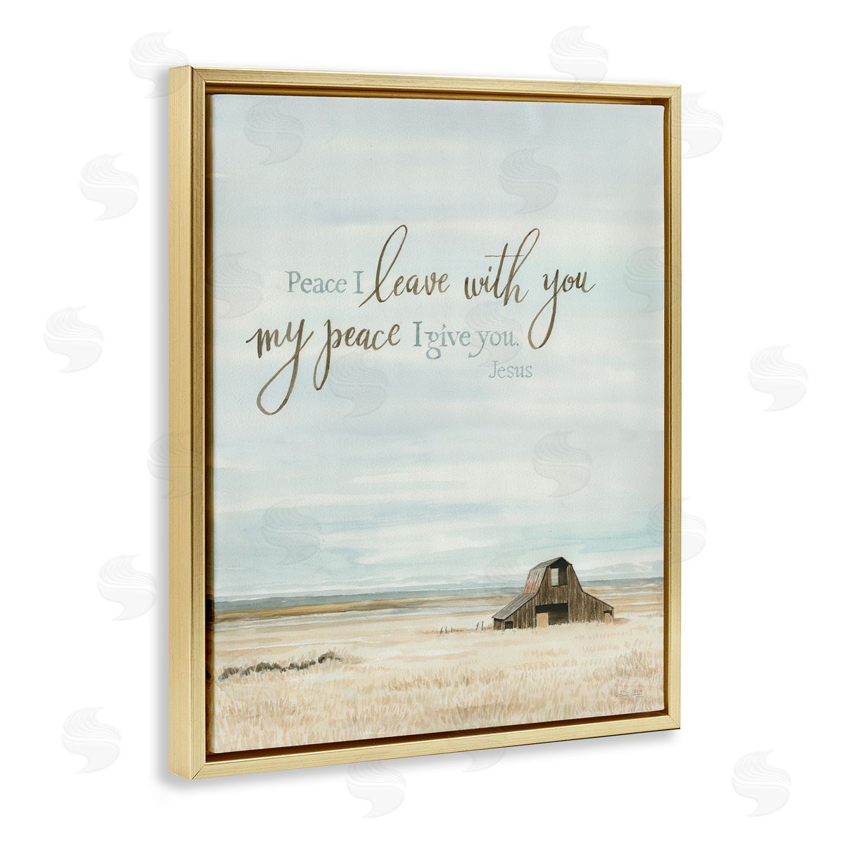 Cindy Jacobs Leave with Peace Barn Gold Floating Frame Canvas Wall Art Print