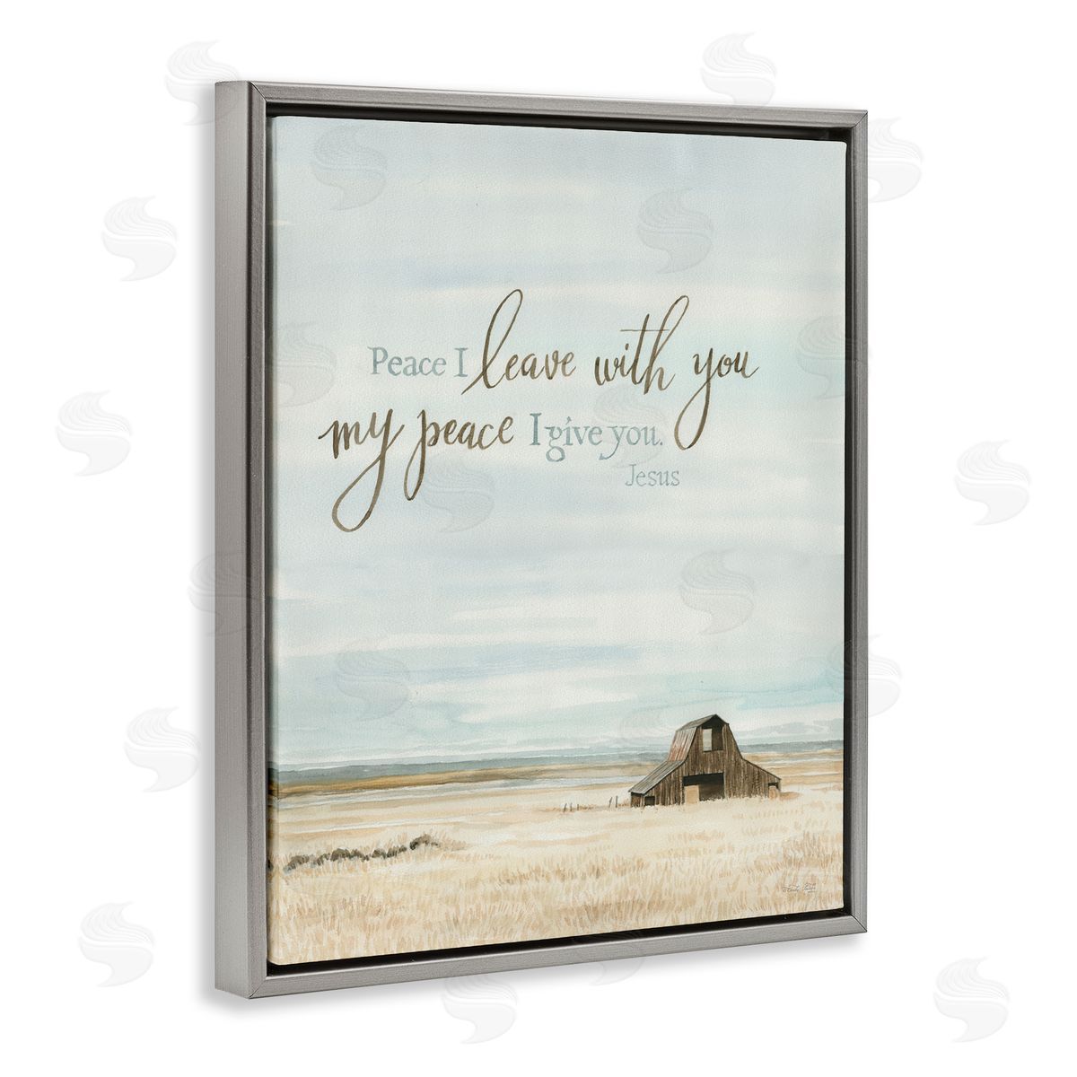 Cindy Jacobs Leave with Peace Barn Gray Floating Frame Canvas Wall Art Print