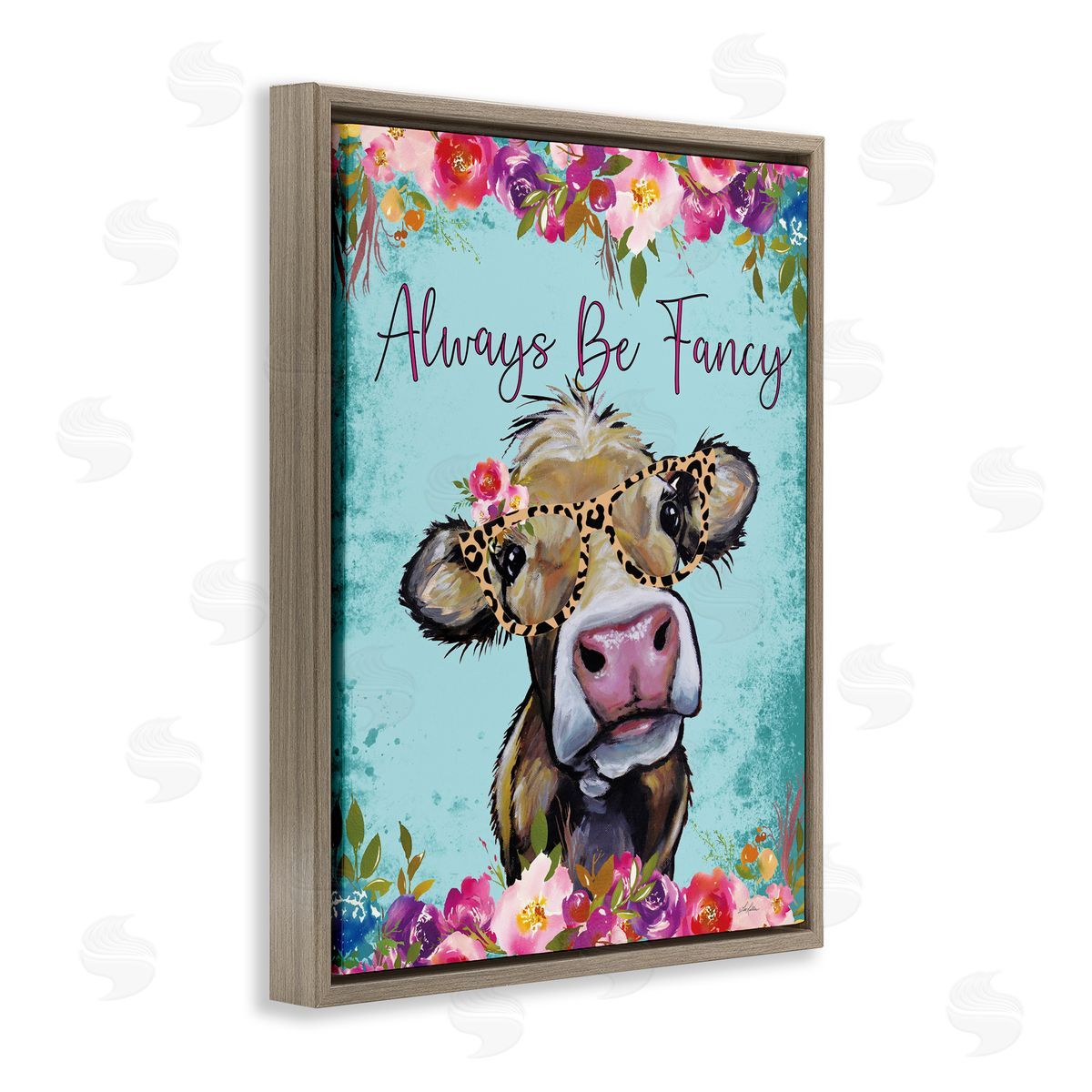 Lee Keller Always Be Fancy Cow Brown Floating Frame Canvas Wall Art Print
