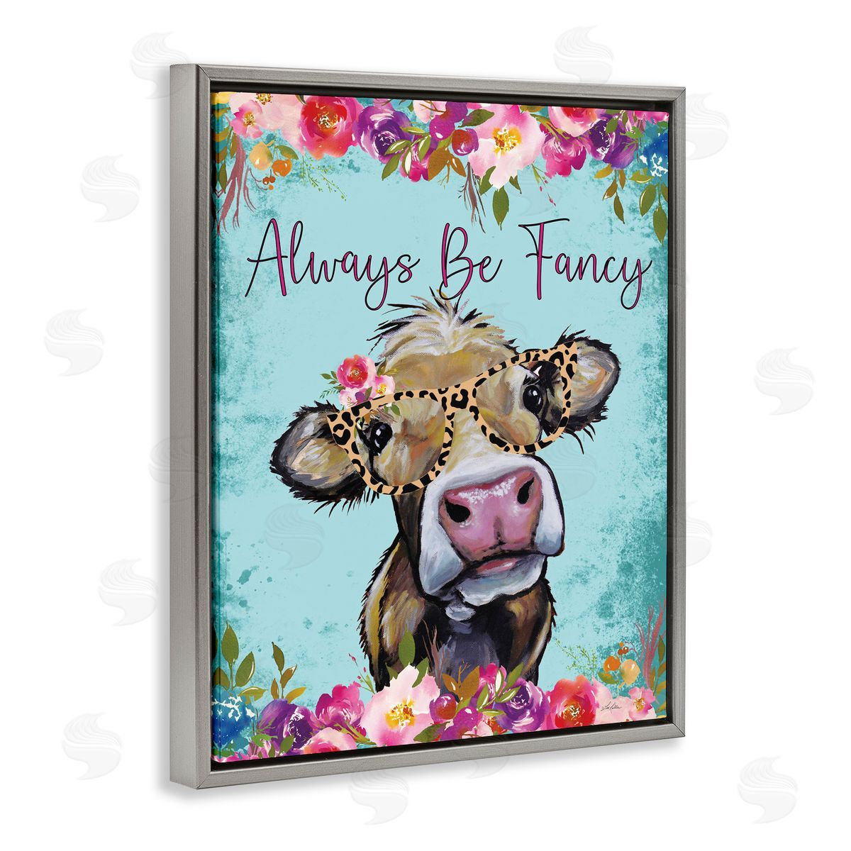 Lee Keller Always Be Fancy Cow Gray Floating Frame Canvas Wall Art Print