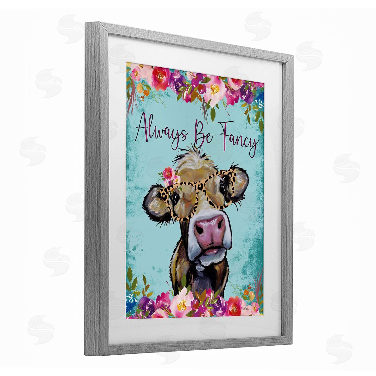 Lee Keller Always Be Fancy Cow Gray Framed Print Under Glass with White Mat Wall Art