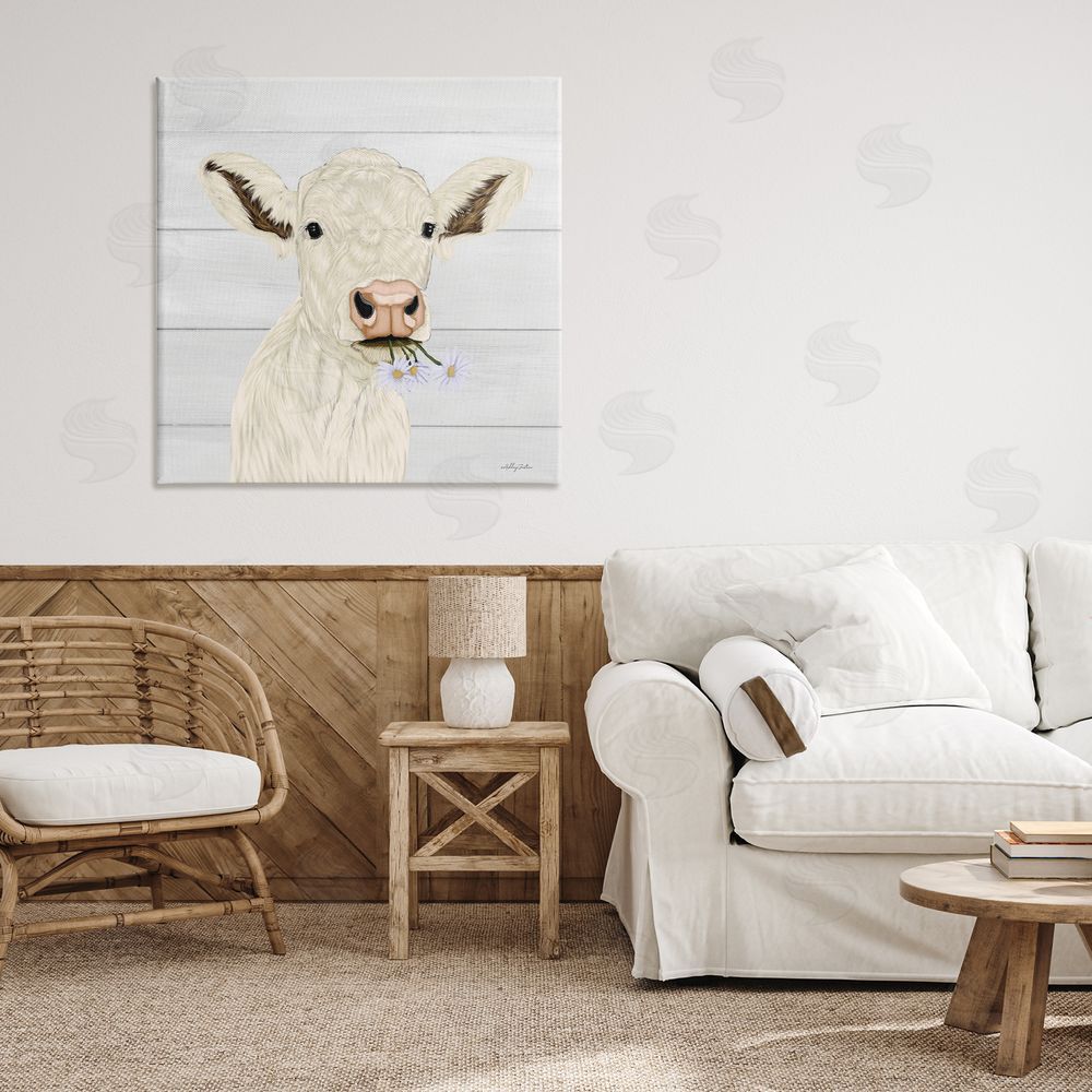Ashley Justice Opal Baby Cow Portrait Canvas Art on Wall