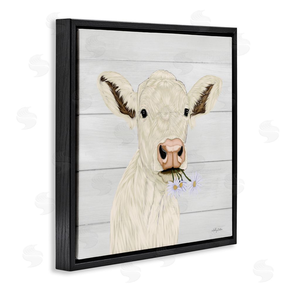 Ashley Justice Opal Baby Cow Portrait Black Floating Frame Canvas Wall Art Print