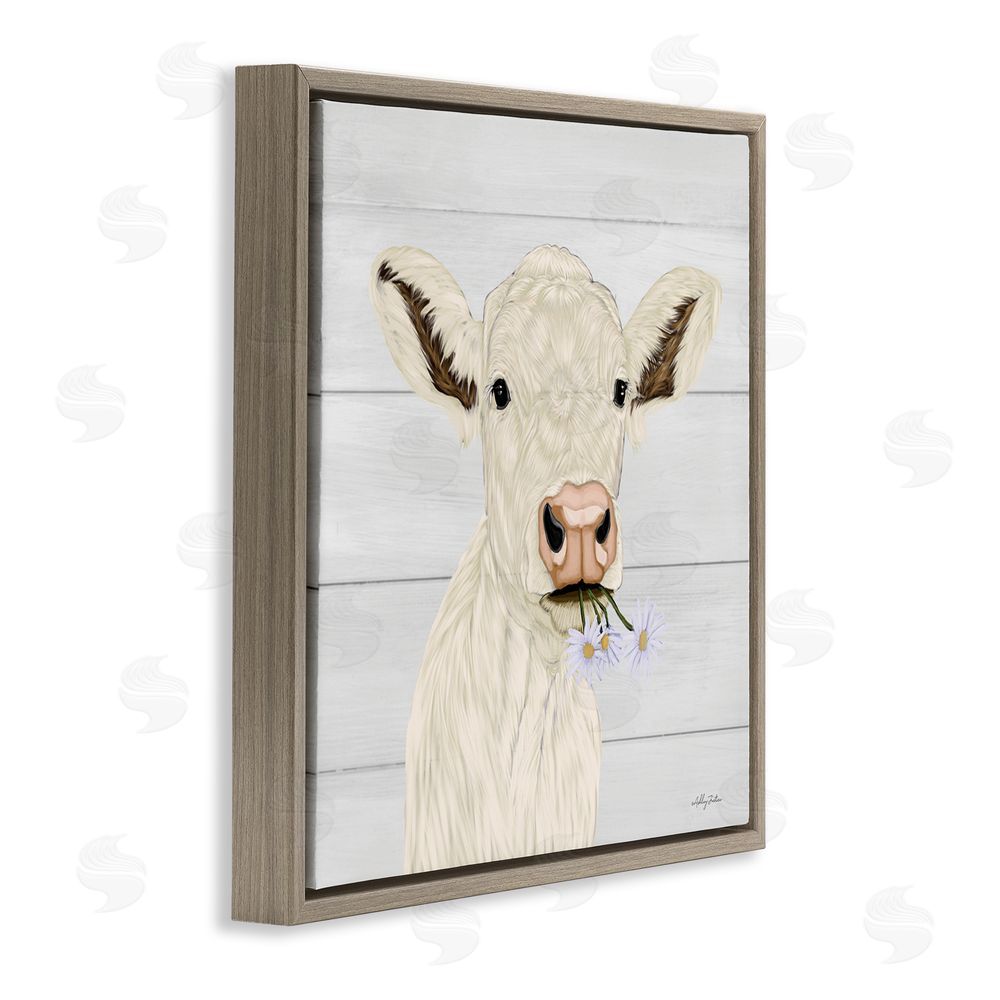 Ashley Justice Opal Baby Cow Portrait Brown Floating Frame Canvas Wall Art Print