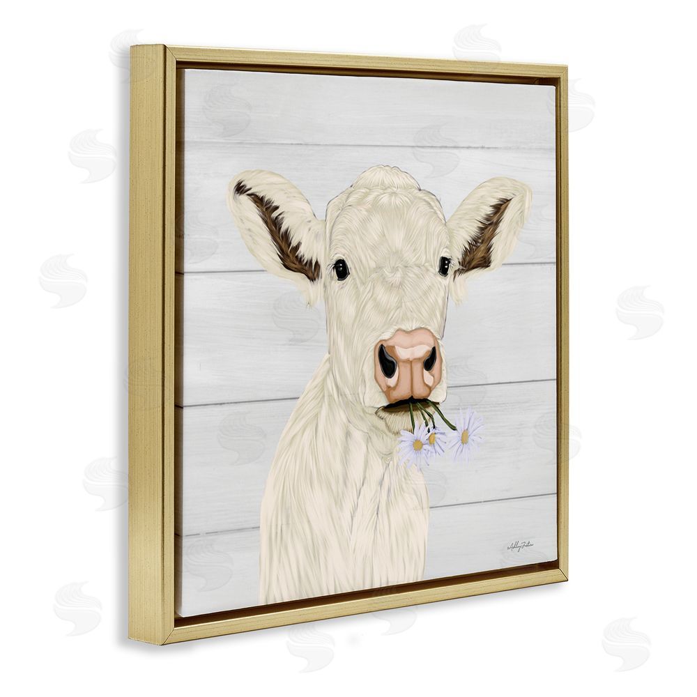 Ashley Justice Opal Baby Cow Portrait Gold Floating Frame Canvas Wall Art Print
