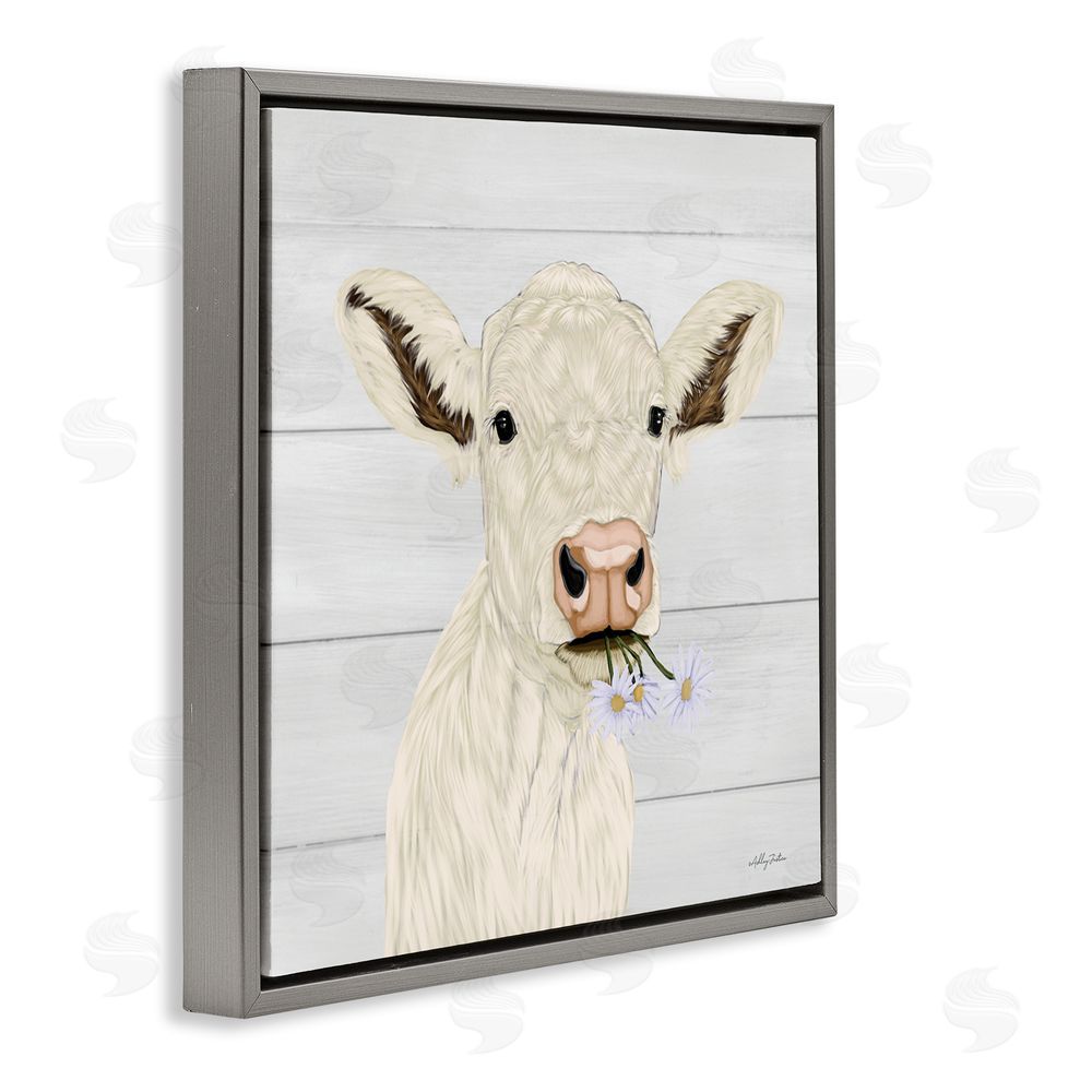 Ashley Justice Opal Baby Cow Portrait Gray Floating Frame Canvas Wall Art Print