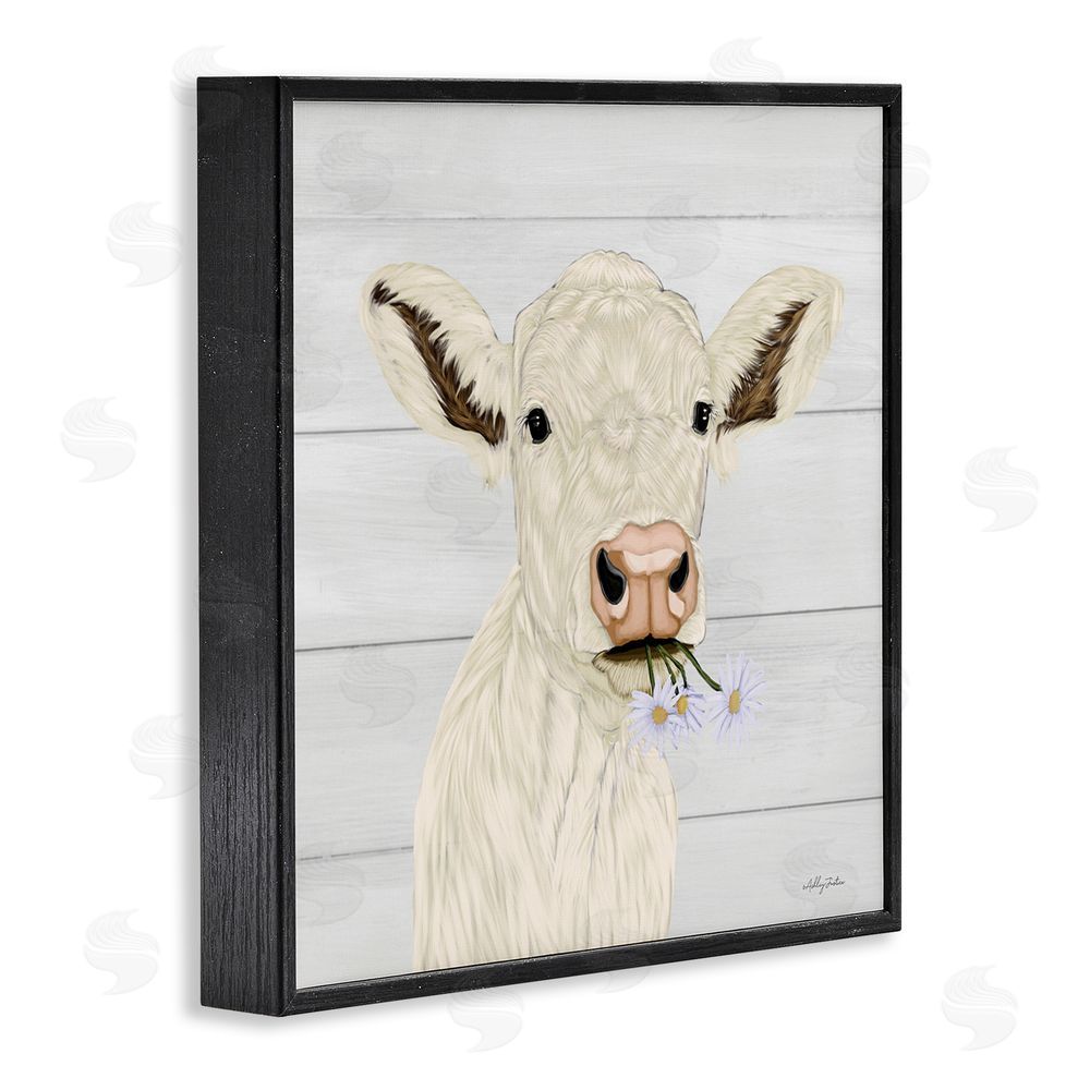 Ashley Justice Opal Baby Cow Portrait Black Framed Giclee Wall Art Print
