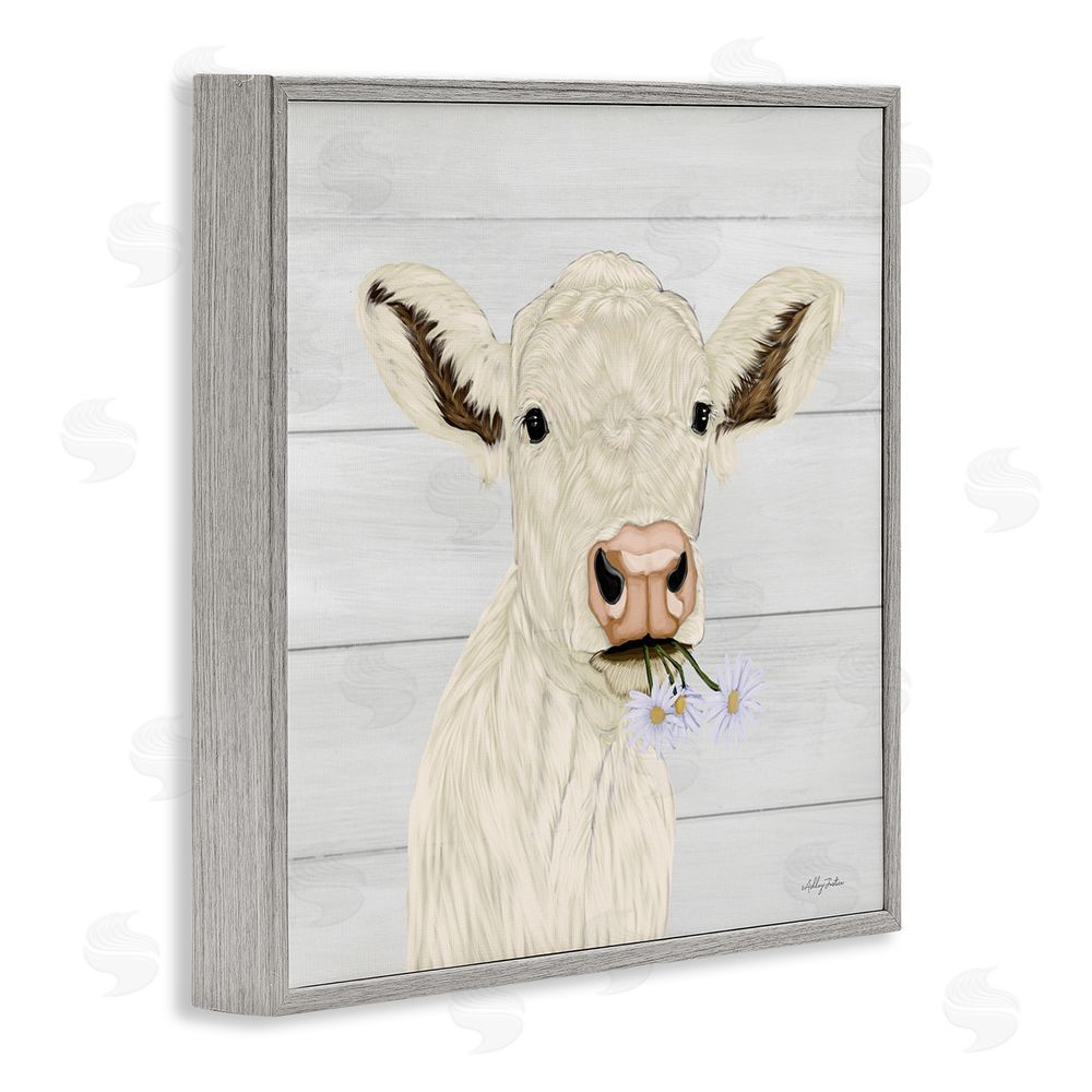 Ashley Justice Opal Baby Cow Portrait Gray Framed Giclee Wall Art Print