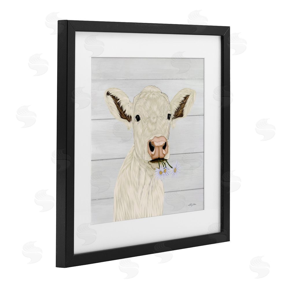 Ashley Justice Opal Baby Cow Portrait Black Framed Print Under Glass with White Mat Wall Art