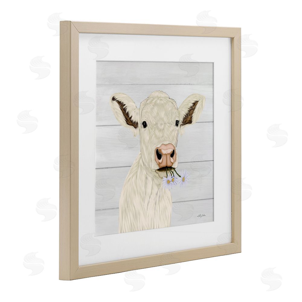 Ashley Justice Opal Baby Cow Portrait Birch Framed Print Under Glass with White Mat Wall Art