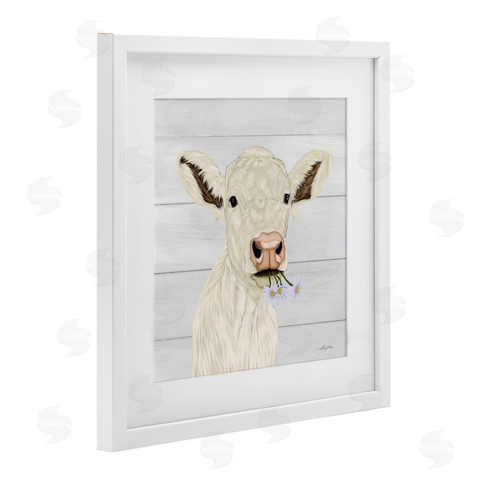 Ashley Justice Opal Baby Cow Portrait White Framed Print Under Glass with Mat Wall Art
