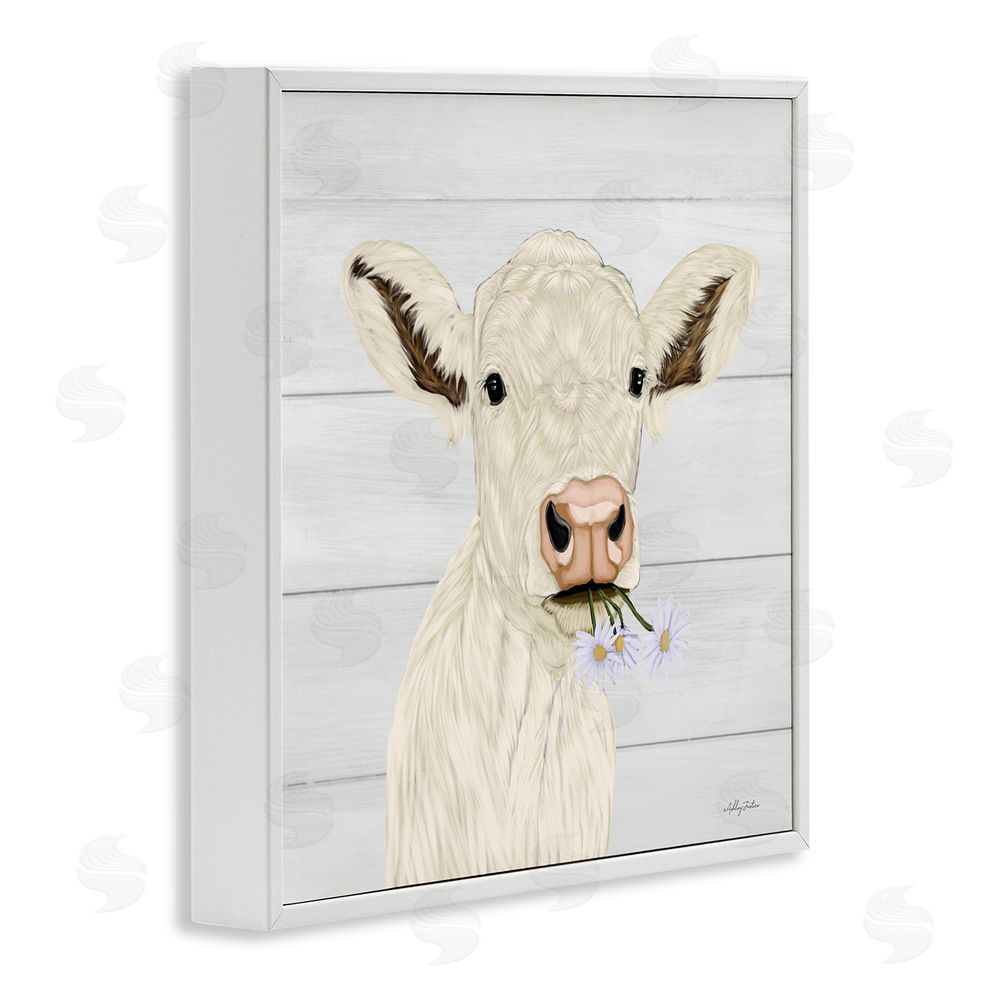 Ashley Justice Opal Baby Cow Portrait White Framed Giclee Wall Art Print