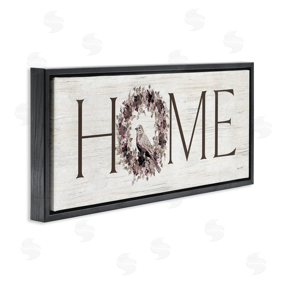 Annie LaPoint Home Bird Wreath Sign Black Floating Frame Canvas Wall Art Print