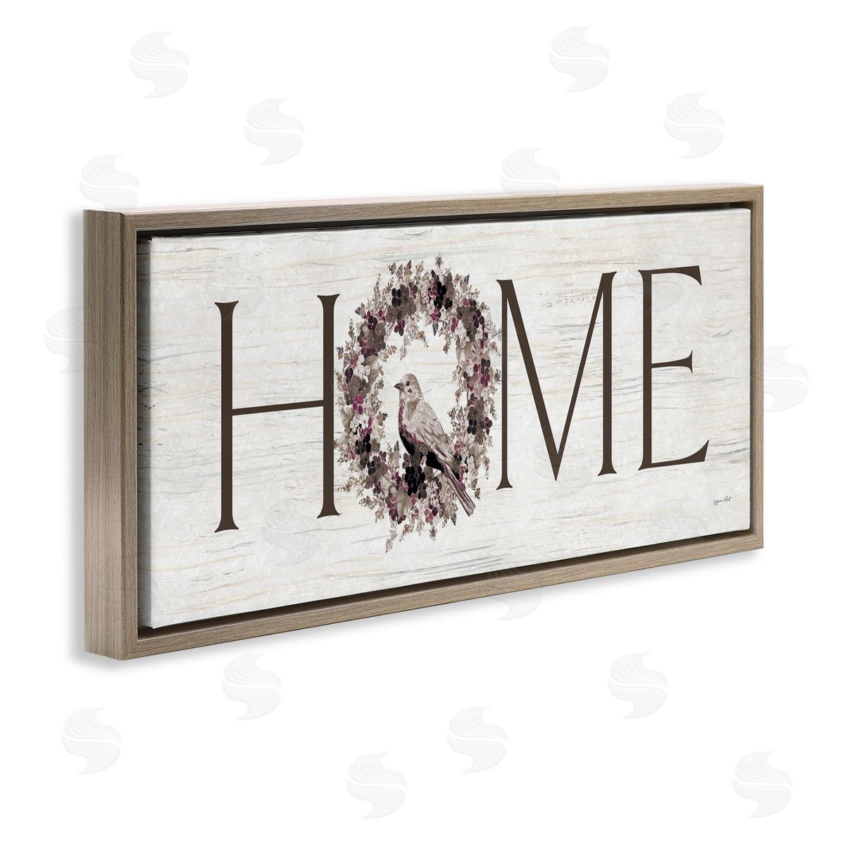 Annie LaPoint Home Bird Wreath Sign Brown Floating Frame Canvas Wall Art Print