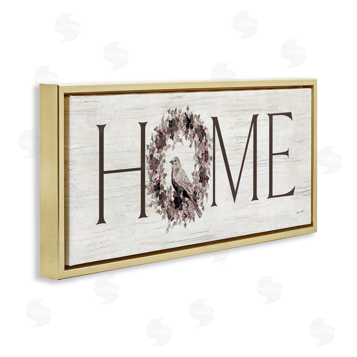 Annie LaPoint Home Bird Wreath Sign Gold Floating Frame Canvas Wall Art Print
