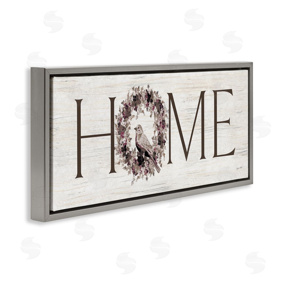 Annie LaPoint Home Bird Wreath Sign Gray Floating Frame Canvas Wall Art Print