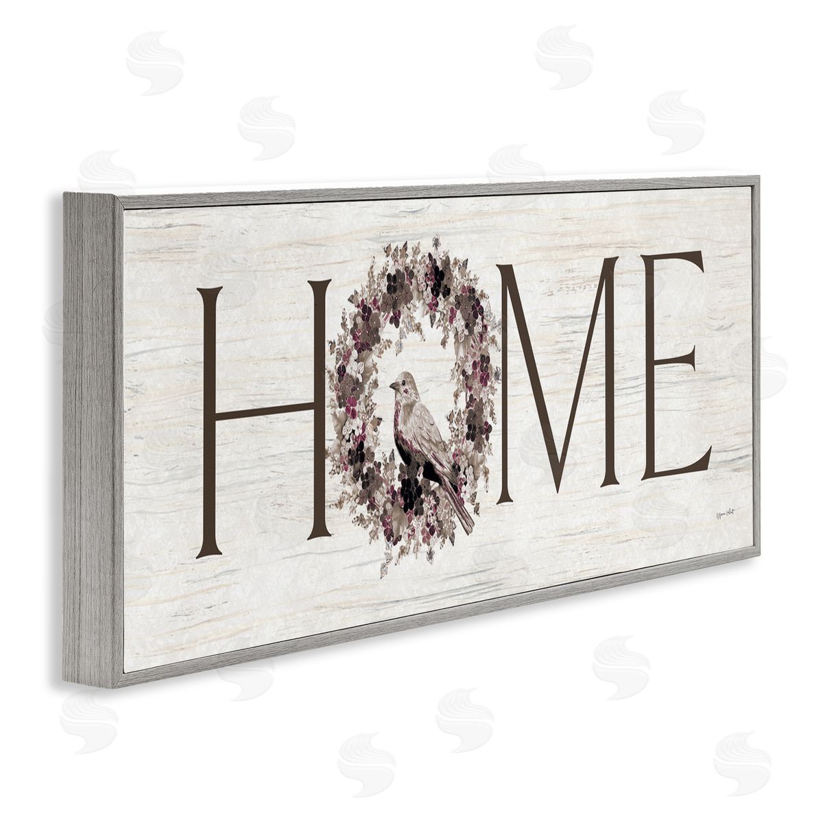 Annie LaPoint Home Bird Wreath Sign Gray Framed Giclee Wall Art Print