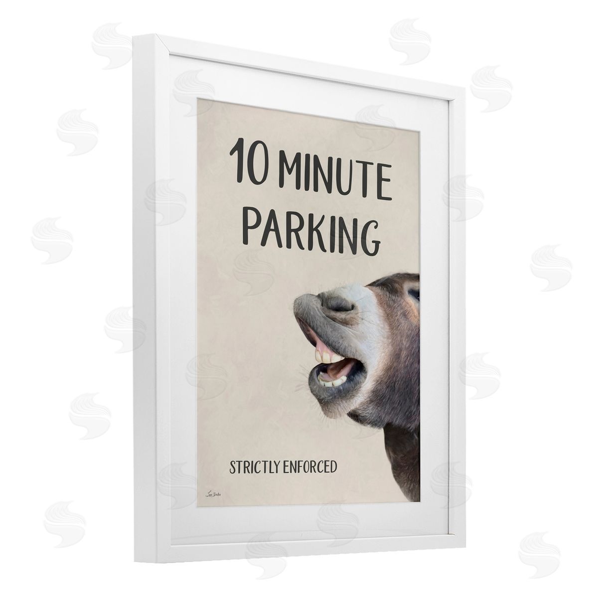 Lori Deiter 10 Minute Parking Donkey White Framed Print Under Glass with Mat Wall Art