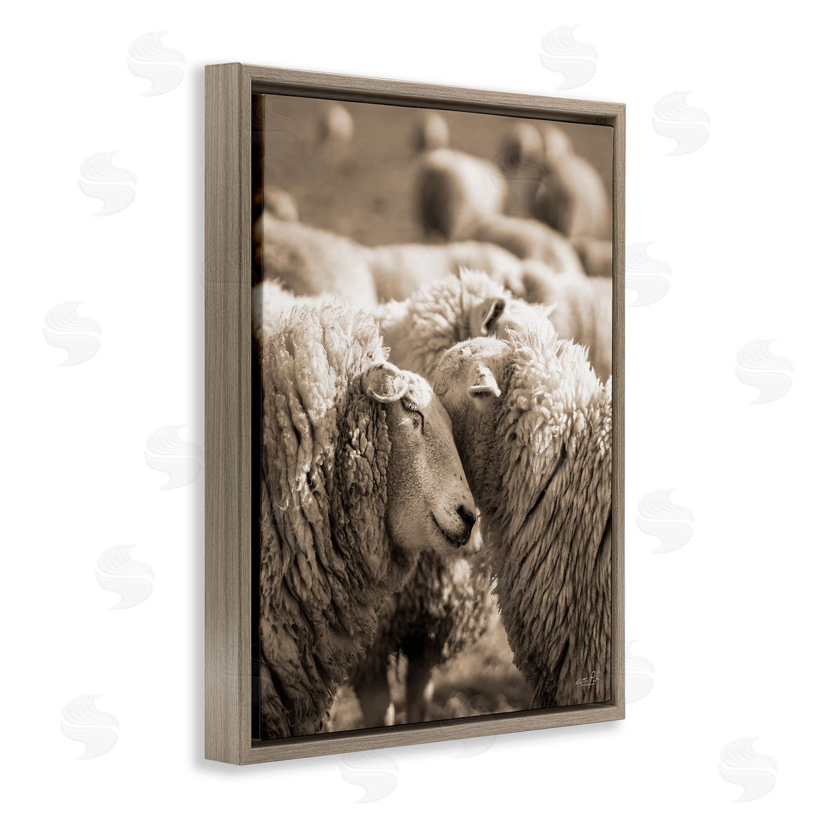 Martin Podt Hugging Sheep in Flock Brown Floating Frame Canvas Wall Art Print