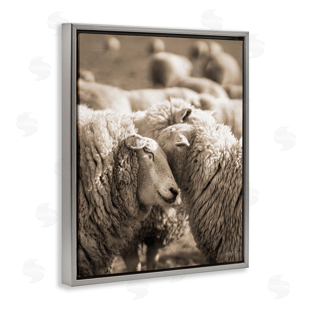 Martin Podt Hugging Sheep in Flock Gray Floating Frame Canvas Wall Art Print