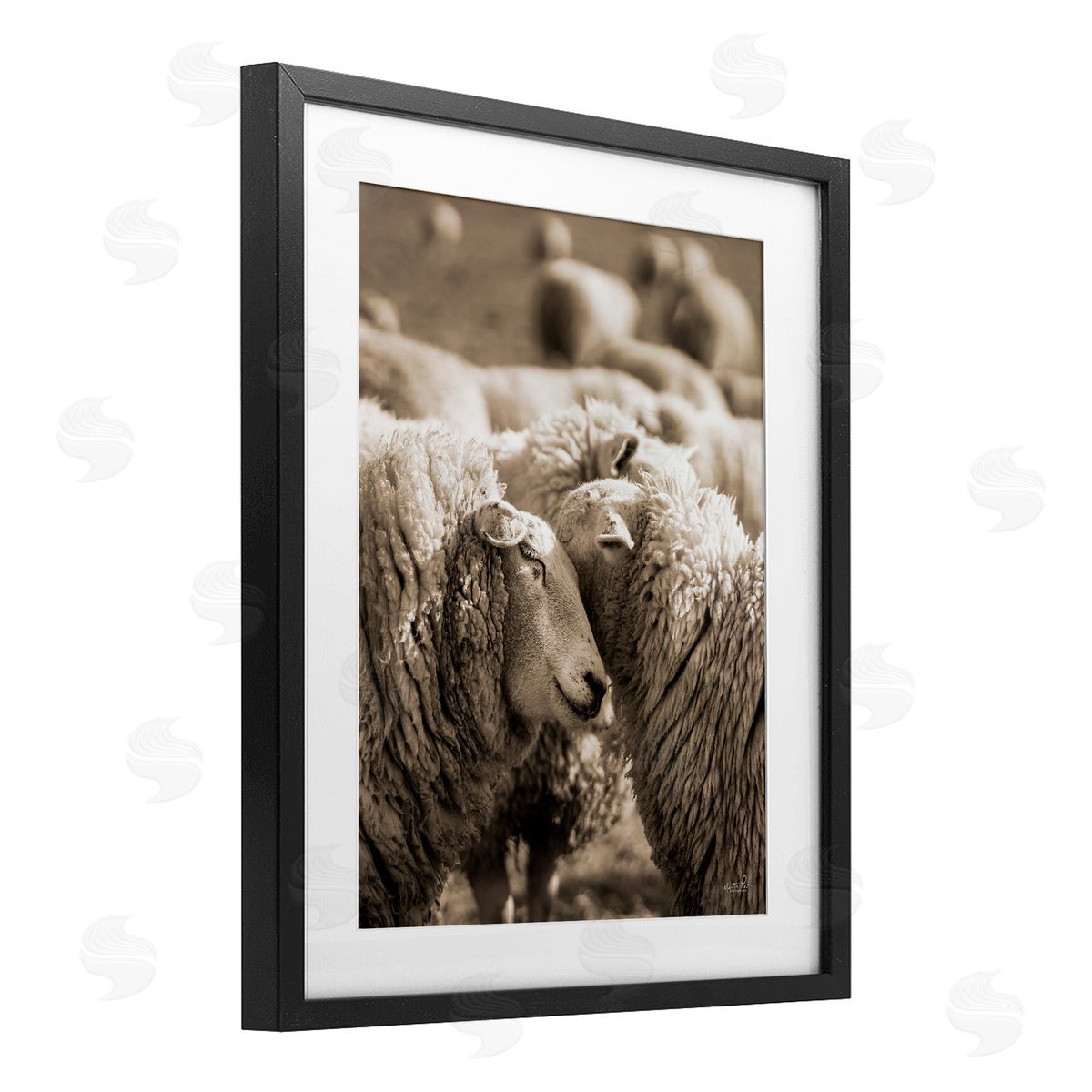 Martin Podt Hugging Sheep in Flock Black Framed Print Under Glass with White Mat Wall Art