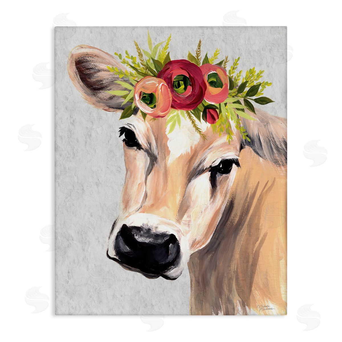 Michele Norman Jersey Cow with Floral Crown Canvas Wall Art Print