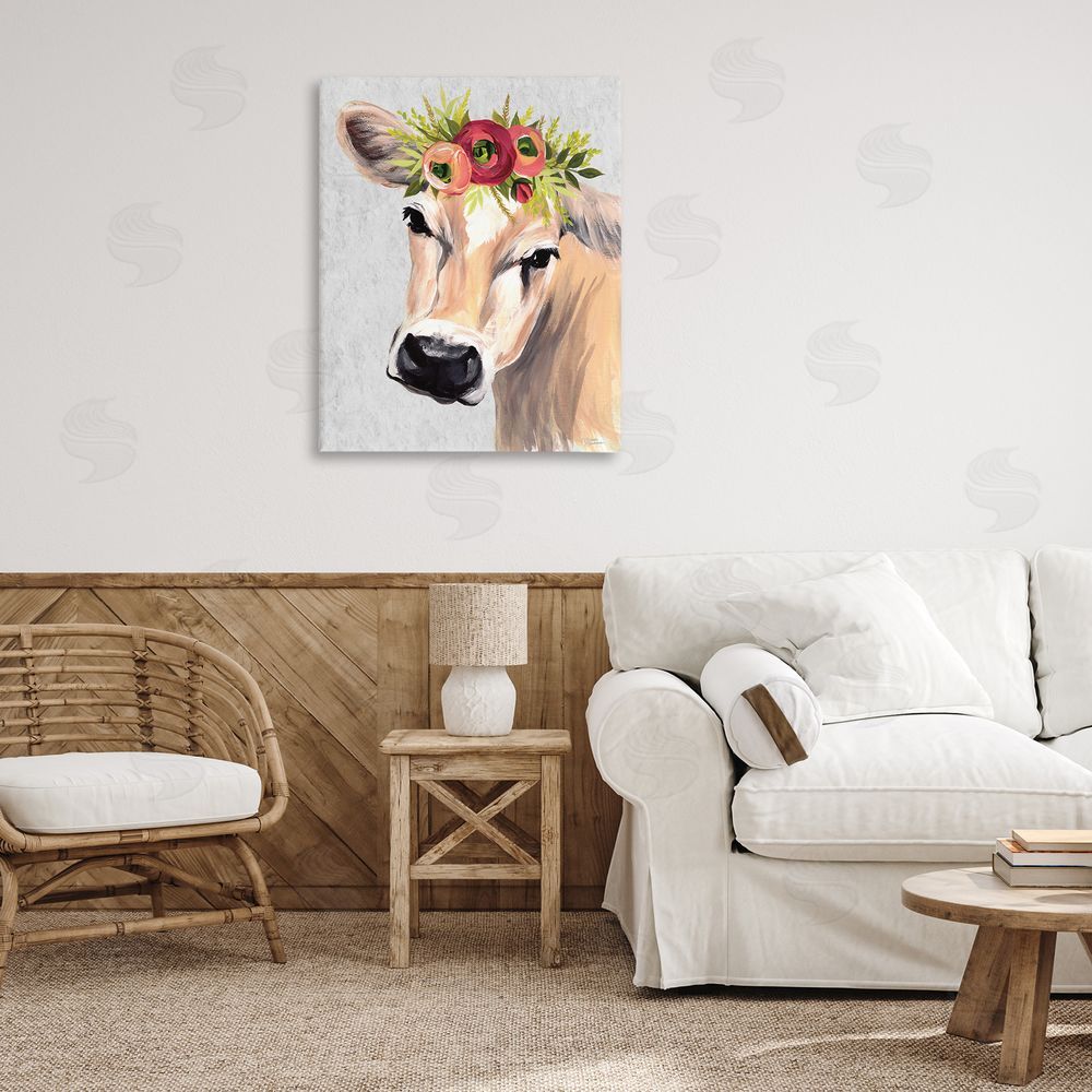 Michele Norman Jersey Cow with Floral Crown Canvas Art on Wall