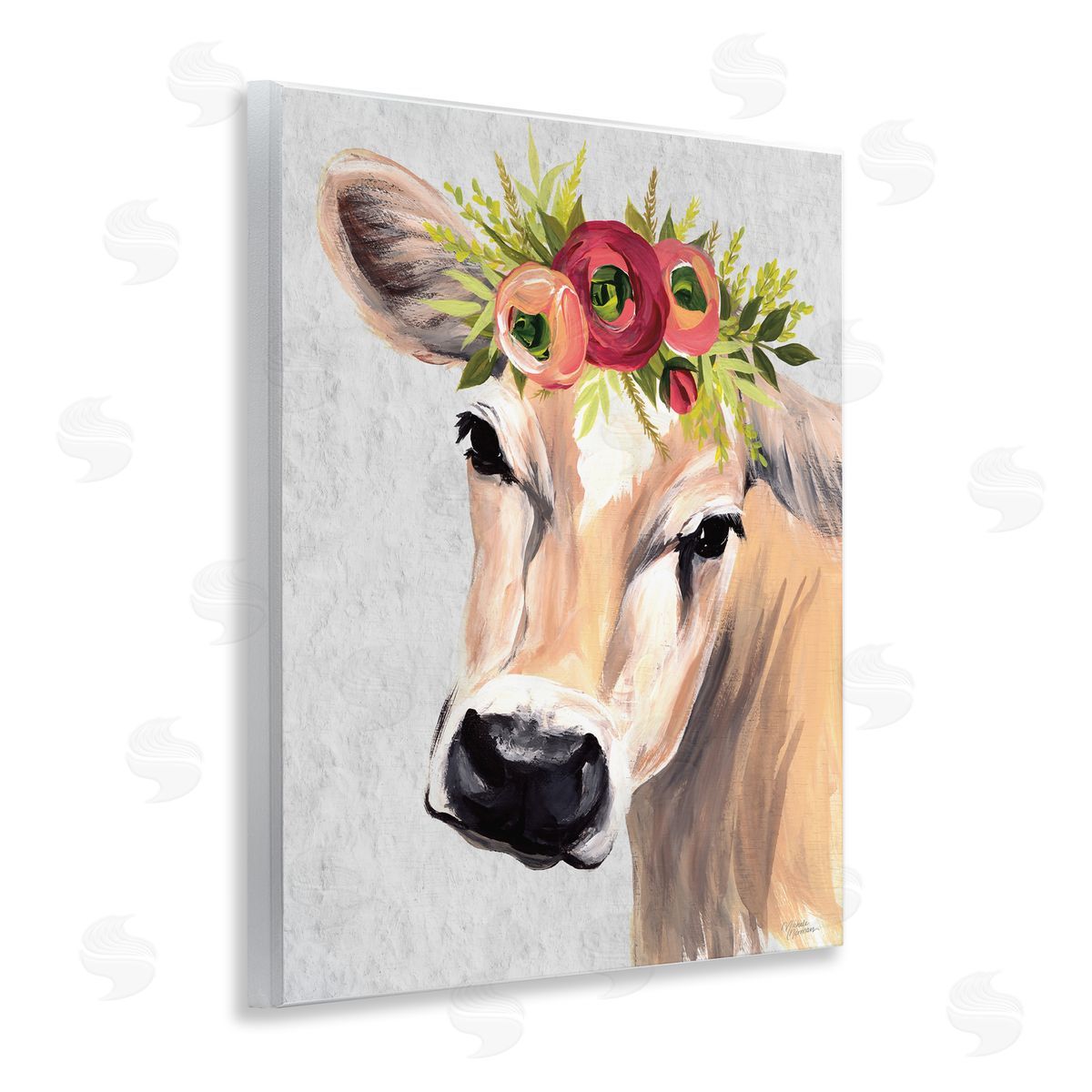 Michele Norman Jersey Cow with Floral Crown Wall Plaque Art Print