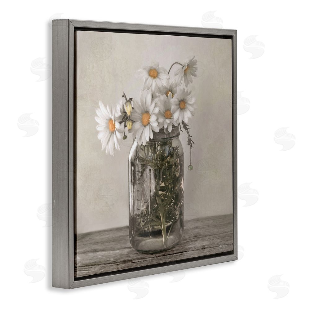 Robin-Lee Viera Joy In A Jar Daisies Gray Floating Frame Canvas Wall Art Print