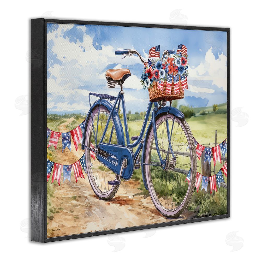 Nicole DeCamp Patriotic Bike & Banners Black Framed Giclee Wall Art Print