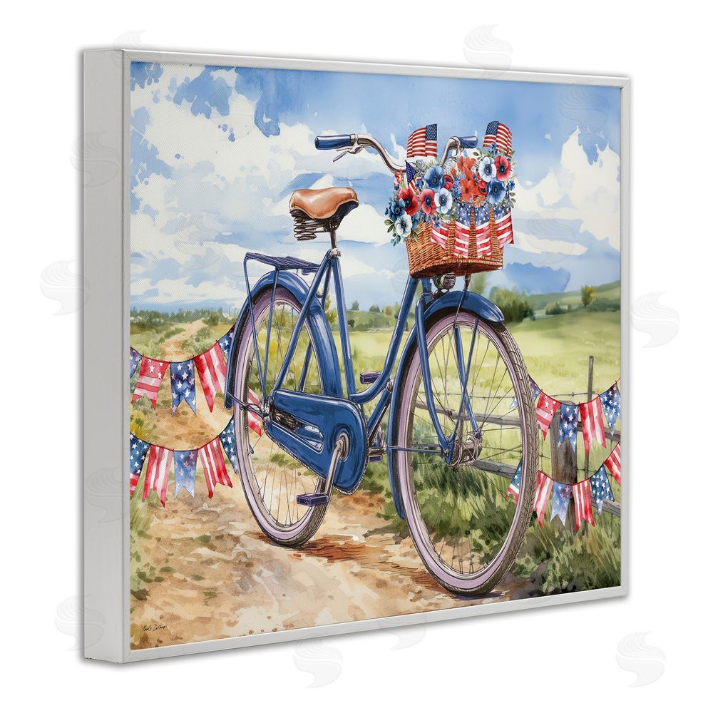 Nicole DeCamp Patriotic Bike & Banners White Framed Giclee Wall Art Print