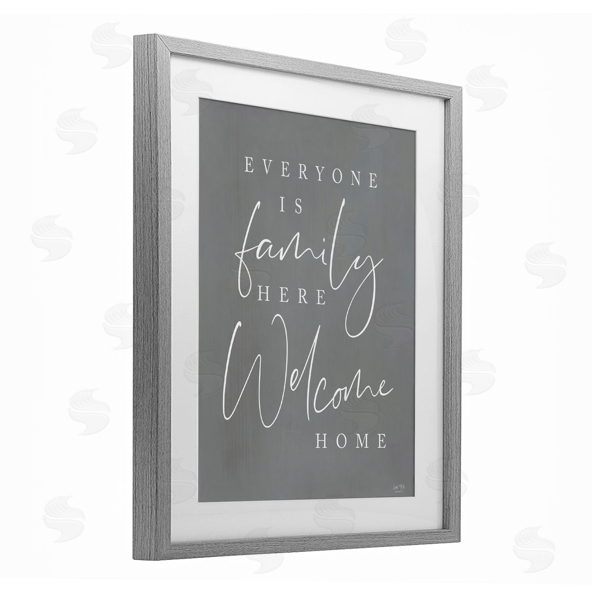 Lux + Me Designs Everyone is Family Here Gray Framed Print Under Glass with White Mat Wall Art