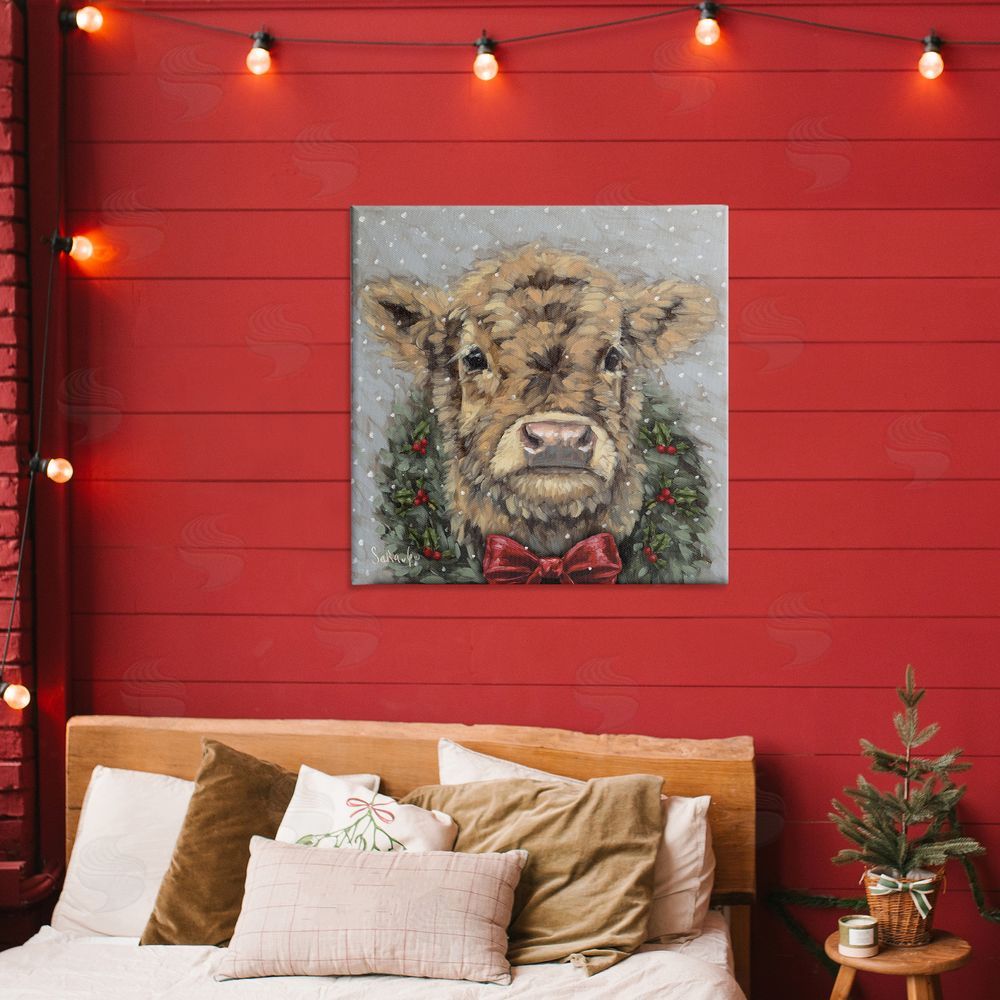 Sara G. Designs Snowy Day Christmas Cow Canvas Art on Wall