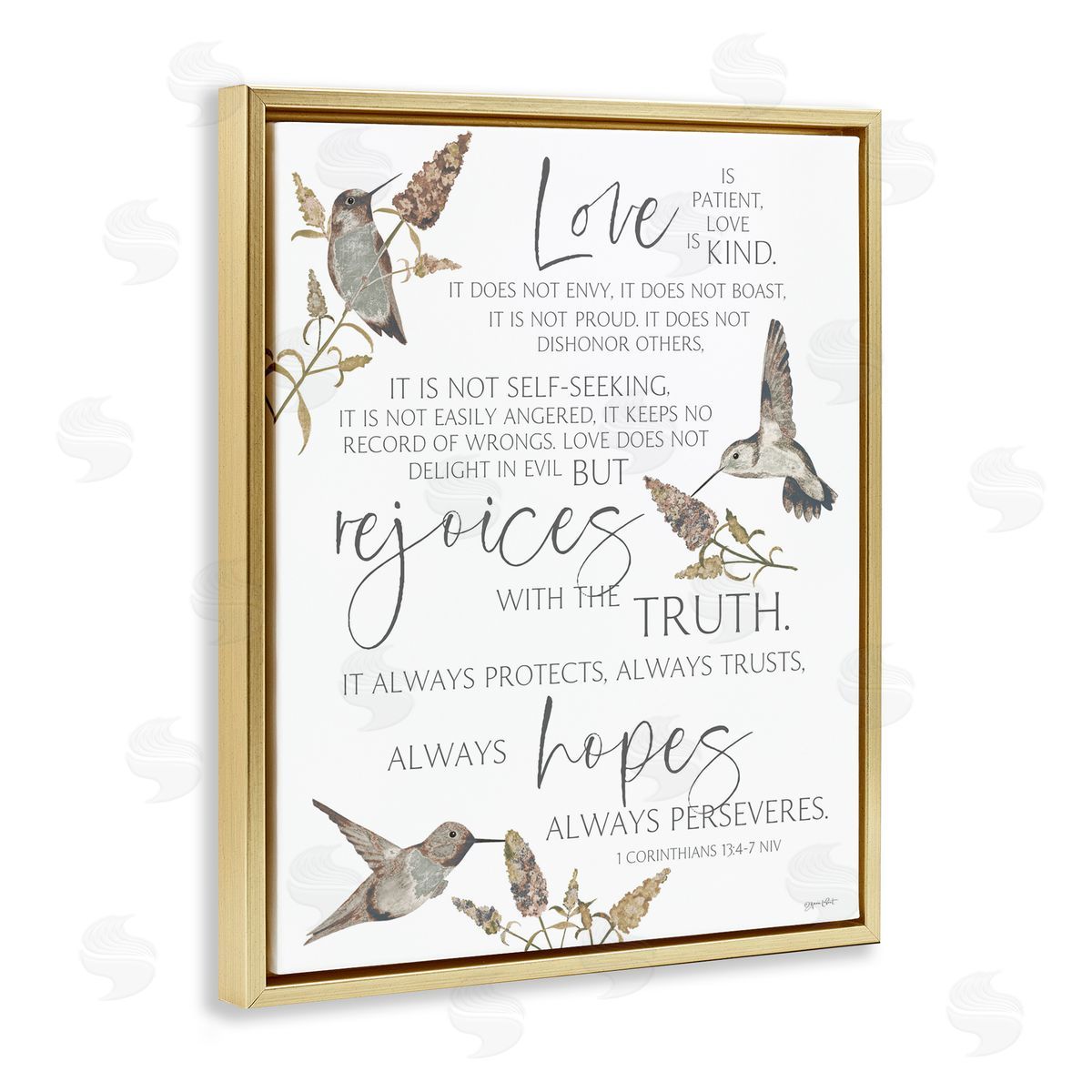 Annie LaPoint Love Is Patient Inspirational Gold Floating Frame Canvas Wall Art Print
