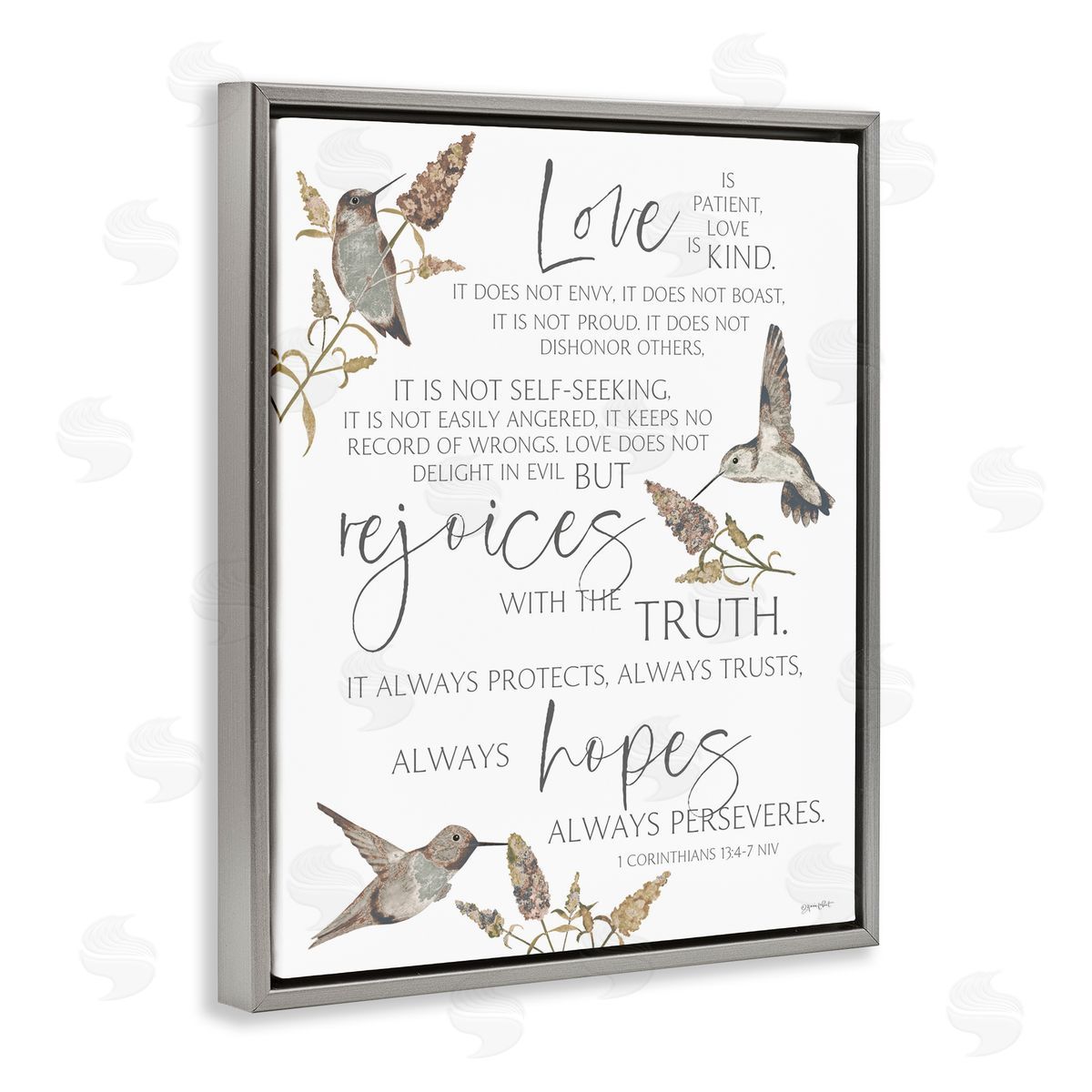 Annie LaPoint Love Is Patient Inspirational Gray Floating Frame Canvas Wall Art Print
