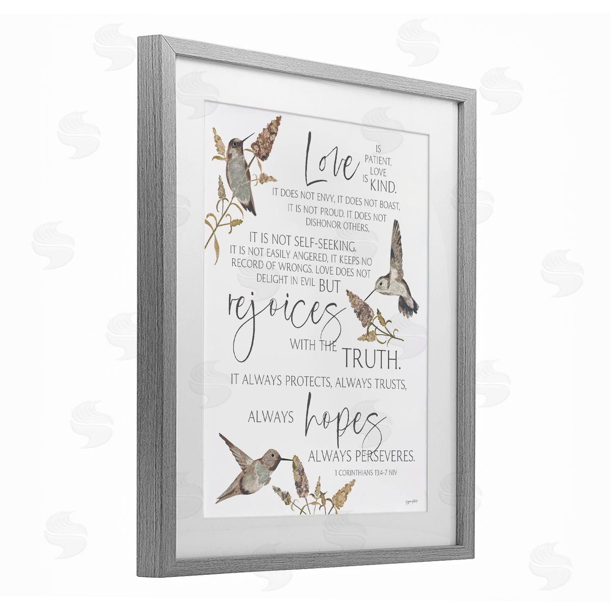 Annie LaPoint Love Is Patient Inspirational Gray Framed Print Under Glass with White Mat Wall Art