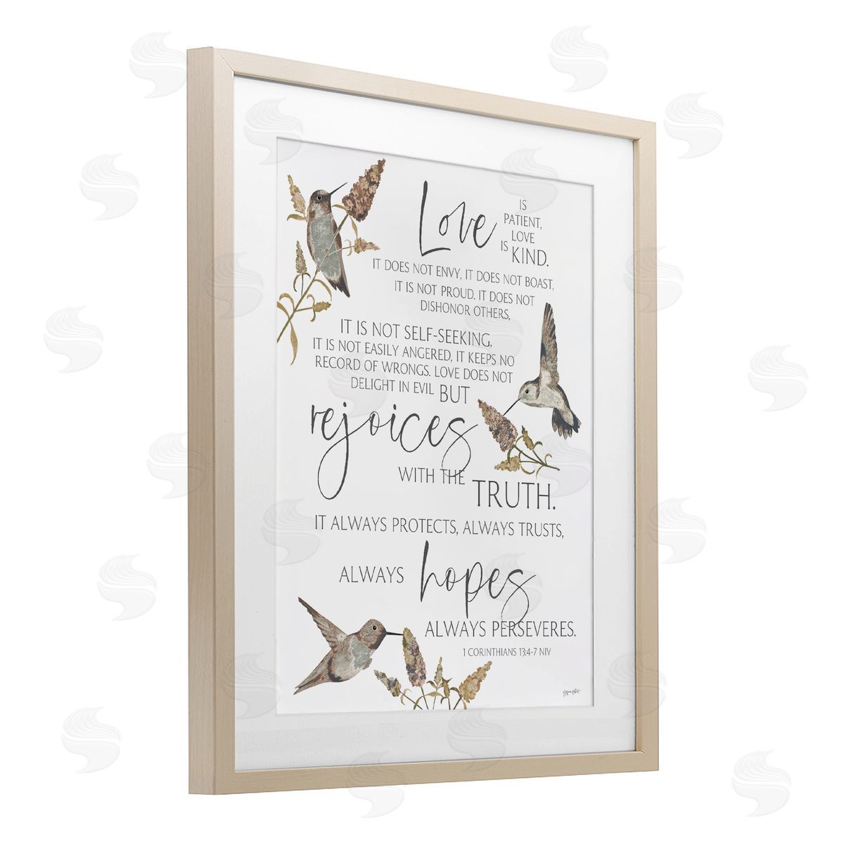 Annie LaPoint Love Is Patient Inspirational Birch Framed Print Under Glass with White Mat Wall Art