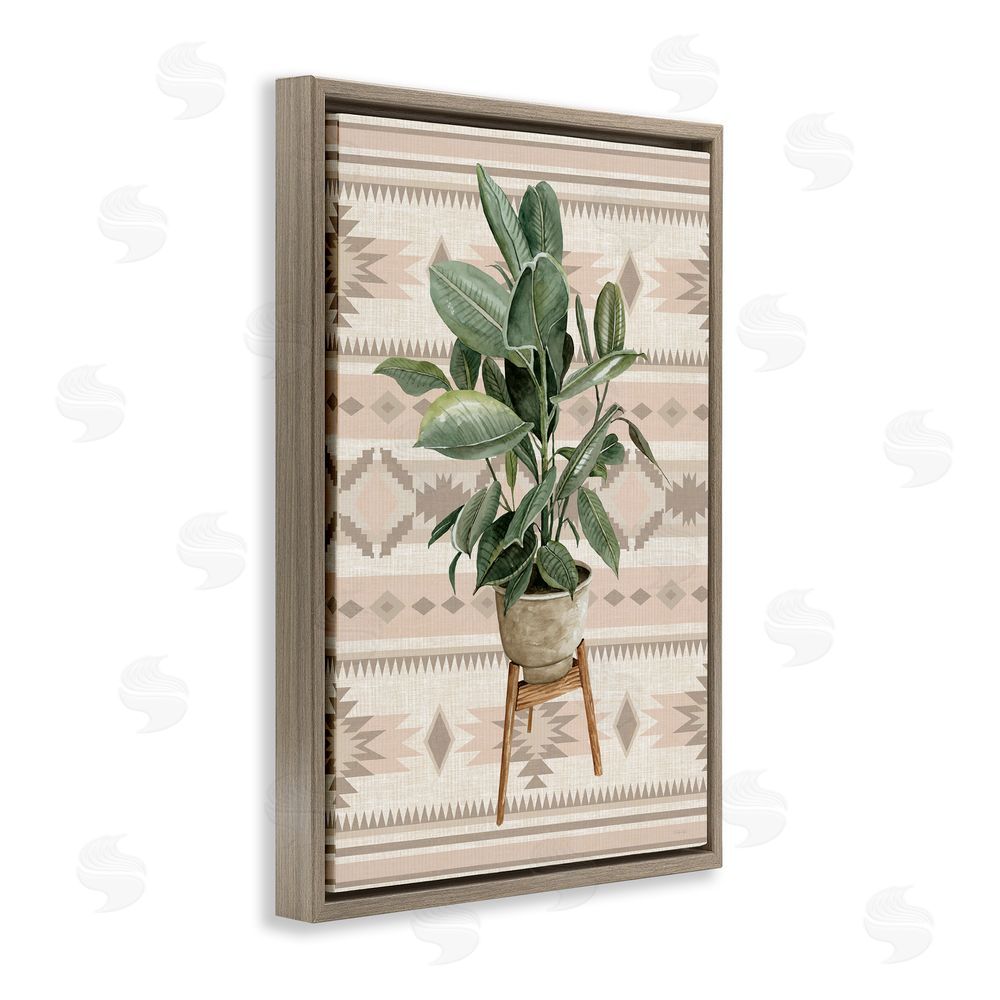 Cindy Jacobs Aztec Planter Lush Plant Brown Floating Frame Canvas Wall Art Print