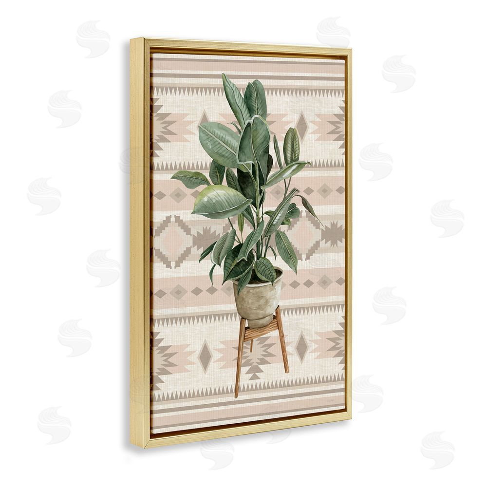 Cindy Jacobs Aztec Planter Lush Plant Gold Floating Frame Canvas Wall Art Print