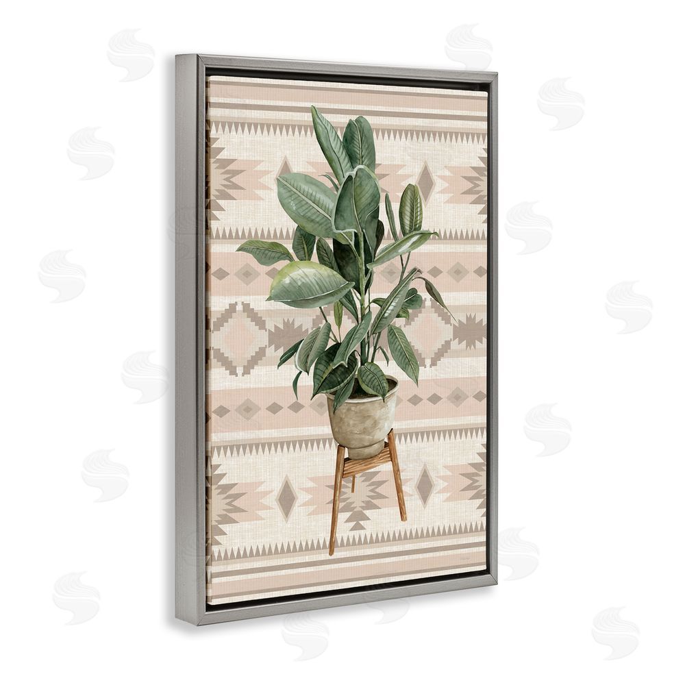 Cindy Jacobs Aztec Planter Lush Plant Gray Floating Frame Canvas Wall Art Print
