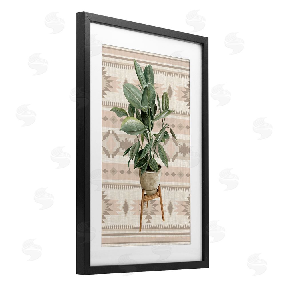 Cindy Jacobs Aztec Planter Lush Plant Black Framed Print Under Glass with White Mat Wall Art